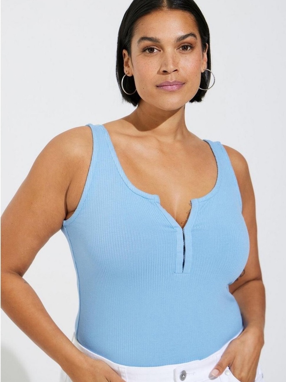 Torrid Sky Blue Ribbed Tank Top Size 2X NWT Fitted Vneck Hook Front Summer Sexy - Picture 10 of 10